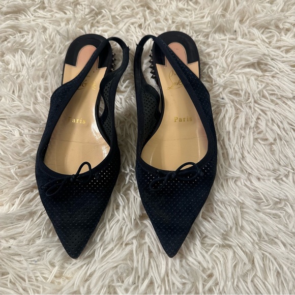 Christian Louboutin HALL SLING Spike Studded Heel Suede Flat Sandals 37.5 - Picture 3 of 8